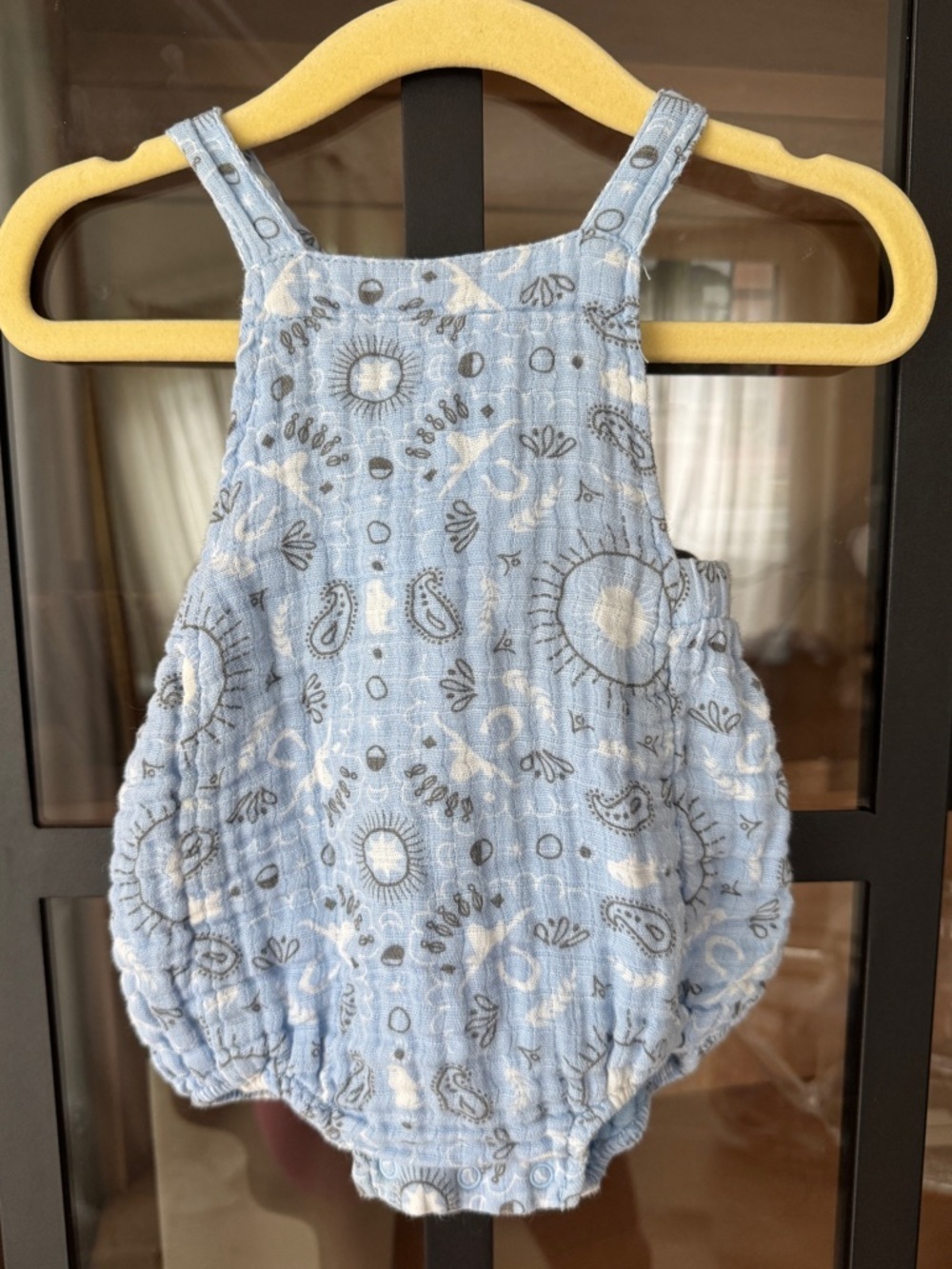 Angel dear bandana print western bubble romper baby boy gauzy cotton shortie